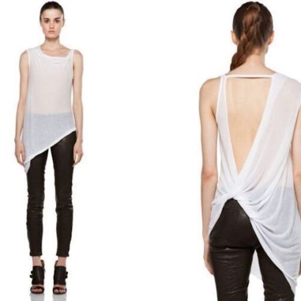 Helmut Lang Asymmetric Threadbare Twist Back Strap Tunic Tank Top